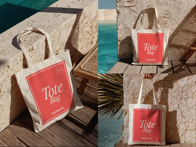 3 Canvas Tote Bag Mockups, Photoshop Tote Bag Mockups, PS Smart Object Tote Bag, Editable POD Tote Template, Woman Tote Bag Photoshop Mockup