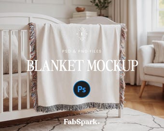 Photoshop POD Woven Blanket Mockup, Woven Blanket Mockup,  Throw Blanket Mockup, Printify Woven Blanket Mockup, Nursery Woven Blanket PSD