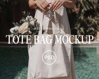 Woman With Tote Bag Mockup, Photoshop Canvas Tote Bag Mockup, PS Smart Object Tote Bag, Editable POD Tote Template, White Tote Bag Mockup