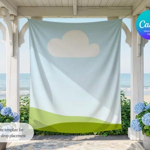 Elegant Tapestry Canva Mockup, POD Tapestry Mockup, Vertical Tapestry for Canva, Party Banner Canva Template, Canva Drag & Drop Mockup
