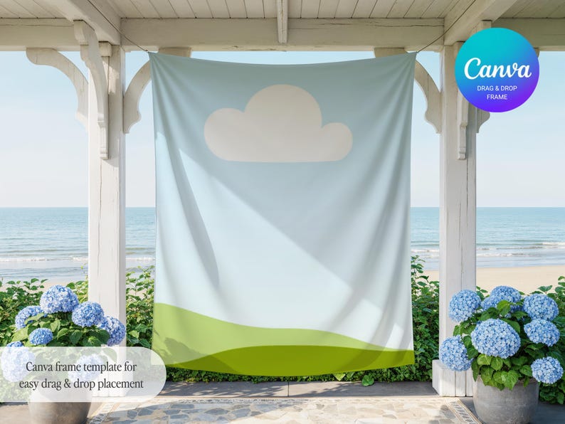 Elegant Tapestry Canva Mockup, POD Tapestry Mockup, Vertical Tapestry for Canva, Party Banner Canva Template, Canva Drag & Drop Mockup