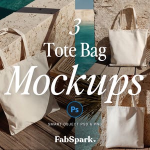 3 Canvas Tote Bag Mockups, Photoshop Tote Bag Mockups, PS Smart Object Tote Bag, Editable POD Tote Template, Woman Tote Bag Photoshop Mockup