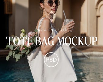 Photoshop Tote Bag Mockup, Canvas Tote Bag Mockup, PS Smart Object Tote Bag, Editable POD Tote Template, Woman Tote Bag Photoshop Mockup