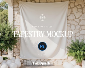 Vertical Tapestry Mockup, Outdoor Wall Decor Mockup, POD Banner Mockup, Smart Object Banner Mockup, Bachelorette Party Backdrop Mockup