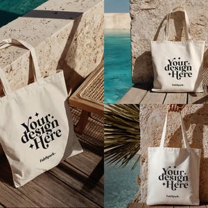 3 Canvas Tote Bag Mockups, Photoshop Tote Bag Mockups, PS Smart Object Tote Bag, Editable POD Tote Template, Woman Tote Bag Photoshop Mockup