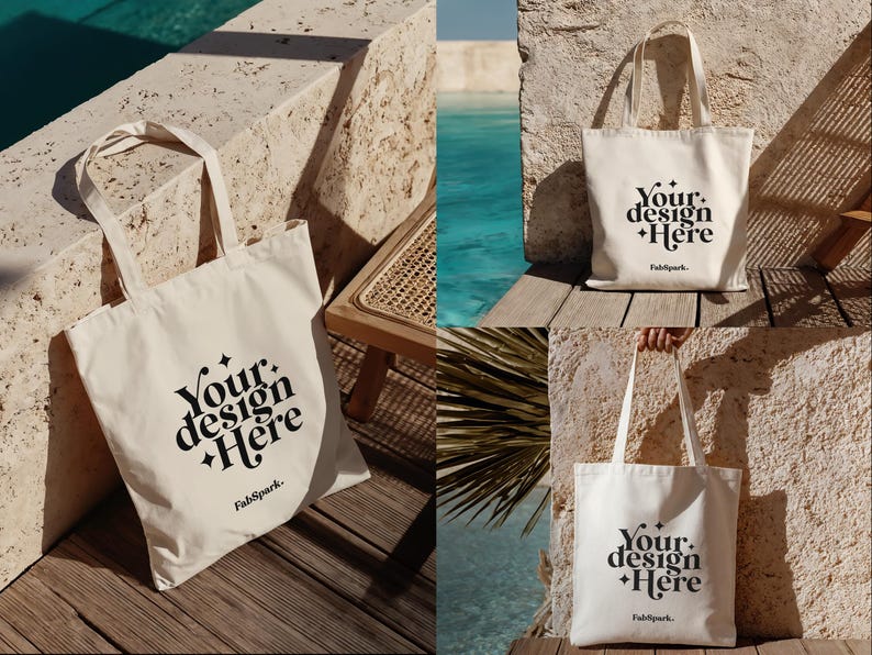 3 Canvas Tote Bag Mockups, Photoshop Tote Bag Mockups, PS Smart Object Tote Bag, Editable POD Tote Template, Woman Tote Bag Photoshop Mockup