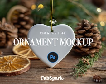 Heart Ornament Mockup, Ceramic Ornament Mockup, PSD Ornament Mockup, Holiday Ornament Mockup, Smart Object PSD, POD Ornament Template