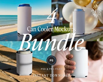 Can Cooler Mockups Bundle, 4 Photoshop Editable Can Cooler Bundle, PSD Mockups For POD Can Wraps, Blank Can Cooler Mockup Bundle