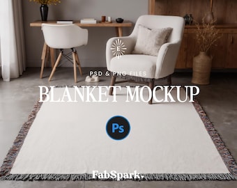 Photoshop POD Woven Blanket Mockup, Woven Blanket Mockup,  Throw Blanket Mockup, Printify Woven Blanket Mockup, Aaesthetic Woven Blanket PSD