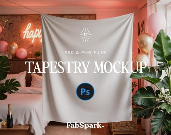 Photoshop Tapestry Mockup, Party Wall Decor Mockup, POD Blank Banner Mockup, Smart Object Banner Mockup, Bachelorette Party Backdrop Mockup