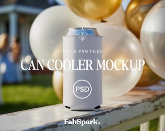 Photoshop Slim Can Cooler Mockup, Blanco Slim Can Cooler Sleeve, Slim Can Cooler Mockup, PSD Blikjeshouder Mockup voor POD, Smart Object Mockup