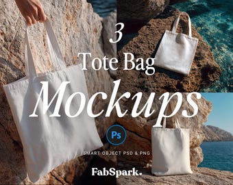 3 Canvas Tote Bag Mockups, Photoshop Tote Bag Mockups, PS Smart Object Tote Bag, Editable POD Tote Template, POD Tote Bag Photoshop Mockup