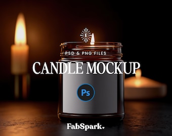 Amber Glass Candle Mockup PSD, Minimal Boho Candle Label, Apothecary Jar Mockup, Candle Branding Photoshop Template, Soy Candle Mockup