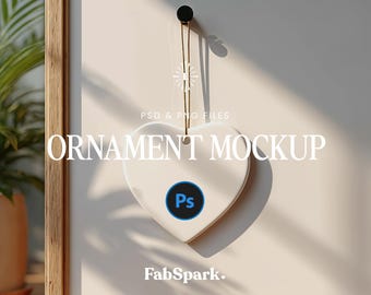 Heart Ornament Mockup, PSD Ornament Mockup, Holiday Ornament Mockup, Ceramic Ornament Mockup, Smart Object PSD, POD Ornament Template