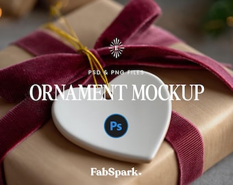 Heart Ornament Mockup, PSD Ornament Mockup, Ceramic Ornament Mockup, Holiday Ornament Mockup, Smart Object PSD, Christmas Decor Mockup