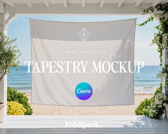 Horizontal Tapestry Canva Mockup, POD Tapestry Mockup, Elegant Tapestry for Canva, Party Banner Canva Template, Canva Drag & Drop Mockup