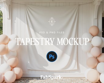 Photoshop Vertical Tapestry Mockup, Minimal Wall Decor Mockup, POD Banner Mockup, Smart Object Banner Mockup, Bachelorette Backdrop Mockup