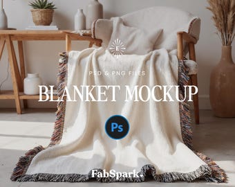 Photoshop POD Woven Blanket Mockup, Woven Blanket Mockup,  Throw Blanket Mockup, Printify Woven Blanket Mockup, Aesthetic Woven Blanket PSD