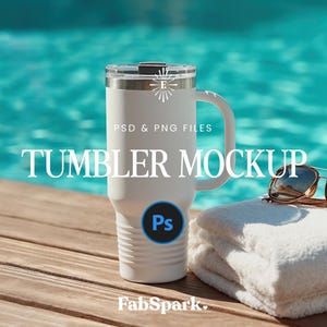 PSD 40 oz Tumbler Mockup, Photoshop Tumbler Mockup, Print On Demand Tumbler, Tall Tumbler Mockup PNG, Customizable Tumbler, POD 40oz Tumbler