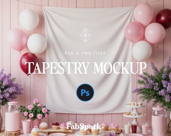 Party Wall Decor Mockup, PSD Vertical Tapestry Mockup, POD Banner Mockup, Smart Object Banner Mockup, Bachelorette Party Backdrop Mockup