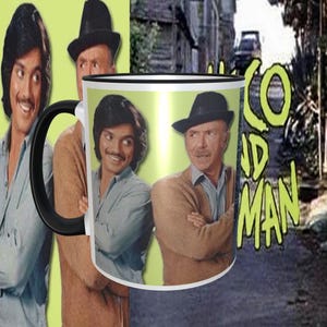 Chico And The Man 11oz Dishwasher Safe Coffee Mug, Black Inside, Black Handle