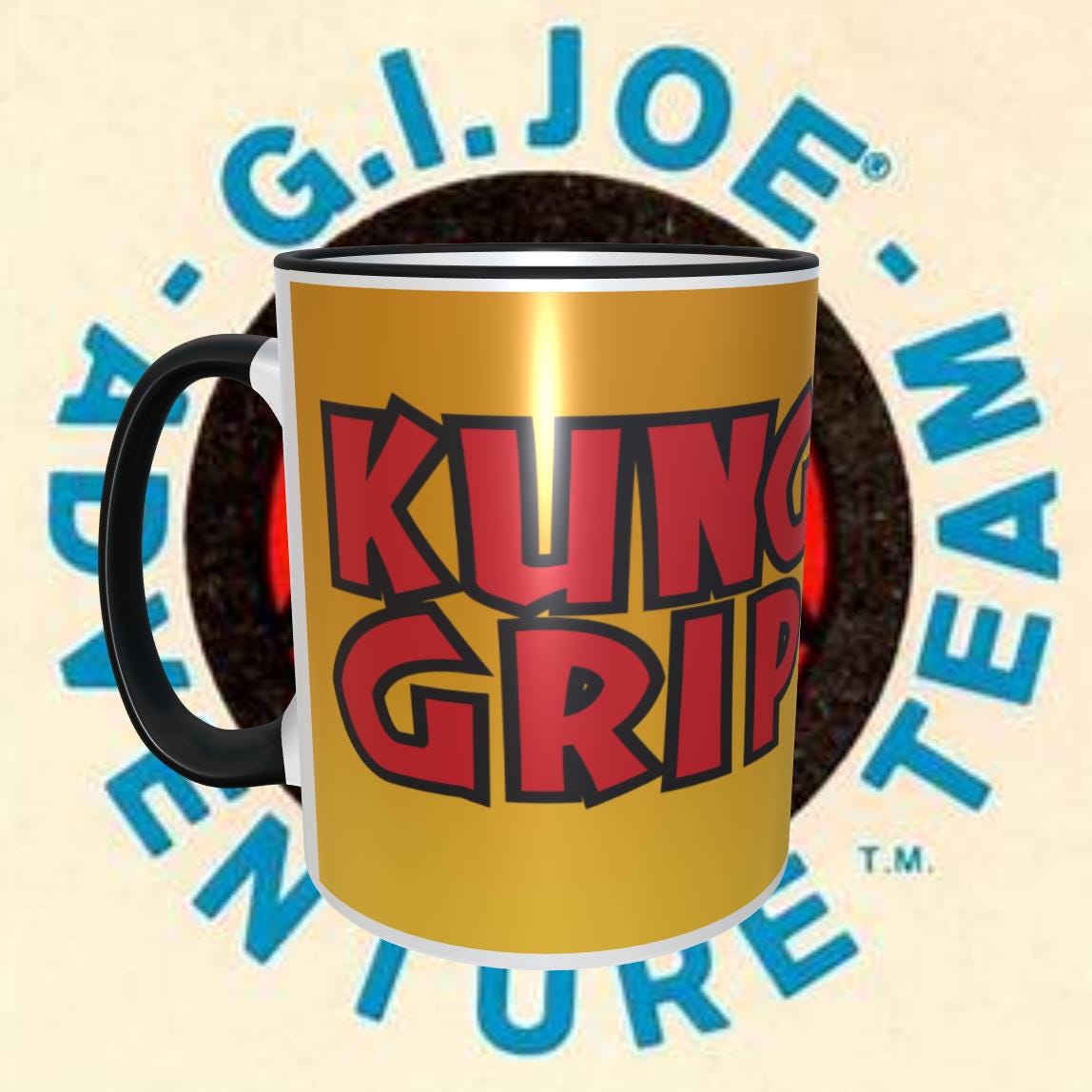 GI Joe Version #3, Kung Fu Grip 11oz Dishwasher Safe Coffee Mug, Black Inside, Black Handle