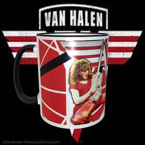 Van Halen, Eddie Van Halen, 11oz vaatwasmachinebestendige koffiemok, zwarte binnenkant, zwart handvat