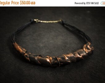 50% OFF SALE Stylish statement leather necklace Copper color Unique leather jewelry