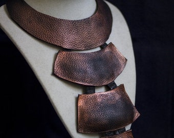 50% OFF SALE Designer long copper leather necklace Statement jewelry