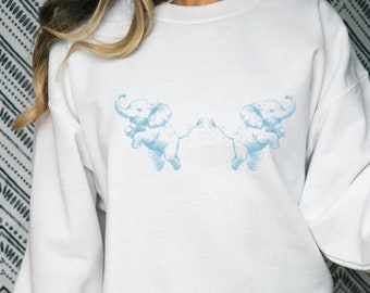 Sweatshirt olifant coquette strik ronde hals voor vrouwen, vintage leuk cadeau voor haar, pastelkleurige esthetiek, roze lint meisjescadeaus