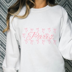 Rosa Paris Coquette Bow Rundhals-Sweatshirt für Frauen, niedliches Geschenk für sie, Pastellästhetik, rosa Band-Girly Mädchengeschenke
