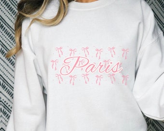 Roze sweatshirt met Parijse strik: Coquette pastel ronde hals