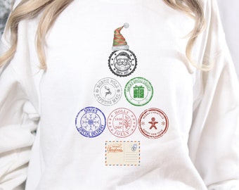 Vintage sweatshirt met kerststempels: verzamelcadeau kerstpost