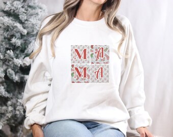 Mama kersttrui, moeder kerst sweater met ronde hals, kerstcadeau voor moeder, vakantietrui, geruite mama,