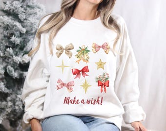 Coquette Bows kerstsweaters voor vrouwen, vintage vakantietrui, kerstcadeau voor haar, outfit kerstfeest, gezellig en feestelijk sweatshirt