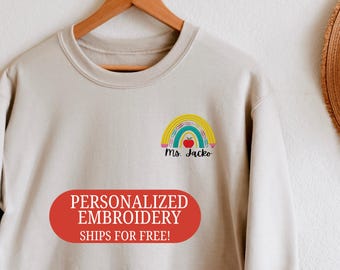 Gepersonaliseerde geborduurde leraar cadeau, leraar geborduurde hoodie, aangepaste naam geborduurde ronde hals, gepersonaliseerde leraar cadeau, leraar cadeau
