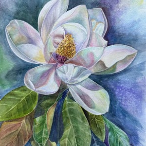 White Magnolia Bloom Watercolor/Magnolia Wall Decor/Floral Decoration/Handmadw Magnolia Art