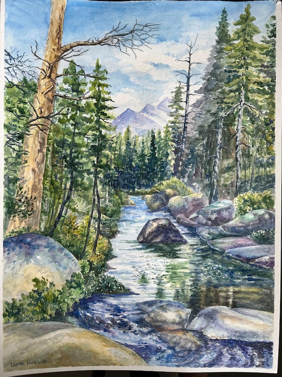 Stream in the Forest Wall Art| Hand Painted Nature Scene| Forest