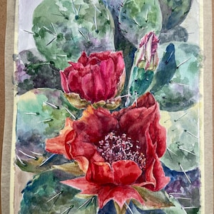 Dipinto di fiori di cactus / Decorazione con piante del deserto / Illustrazione botanica / Stampa floreale del sud-ovest / Arredamento per la casa / Dipinto di fiori di cactus / Opere d'arte.