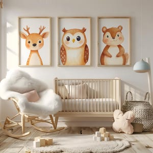 Wandbild 3er Poster Set / Waldtier Reh Eule Eichhörnchen / Kinderzimmer Deko Wandbilder Bilder / A1100