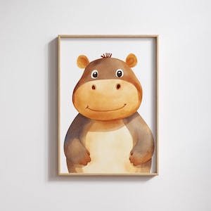 Cuadro infantil cartel infantil hipopótamo, descarga digital, cartel habitación infantil, decoración pared habitación infantil, hipopótamo habitación infantil P10029