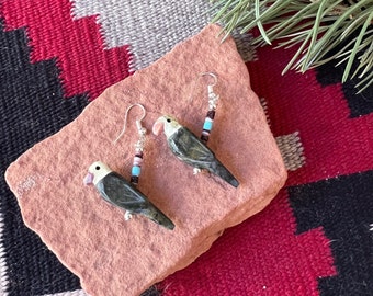 Hand-Carved Parrot Earrings: Southwest Style Sterling Silver Wires