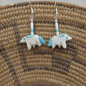 White Horse Turquoise Stone Fetish Earrings, Horse earrings, Fetish Horse, Southwest Jewelry, Fetish Jewelry