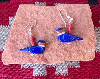 Fetish Hummingbird Lapis Earrings, Bird Earrings, Hummingbird Jewelry, Southwest Fetish Earrings, Bird Fetish Earrings, Matt Mitchell