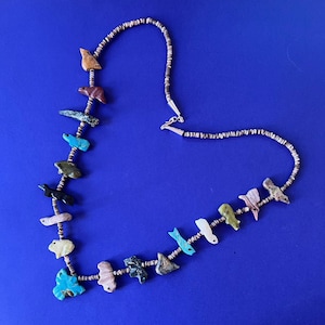 Hand-carved Mixed Stone Animal Small Fetish Necklace, Fetish Animal Jewelry, Fetish Southwestern Necklace, Bird,Turtle,Bear, Fish, Rabbit