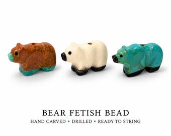 Bear Fetish Bead, Hand Carved Bear Bead, Polar Bear Stone Bead, Jewelry Making Supply, DIY Necklace Pendant, Southwest Fetish