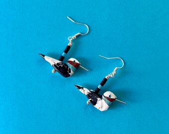 Hummingbird Earrings, White Buffalo w/ Turquoise, Southwest Bird Jewelry, Native Style, Gift for Bird Lover