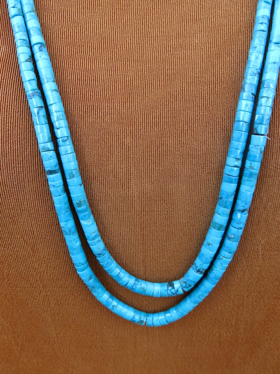 Vintage Turquoise Necklace, Turquoise Discs, Santo