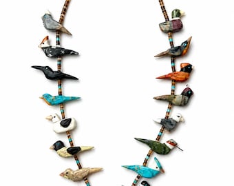 Bird Fetish Necklace Turquoise, Hand Carved Bird Necklace, Southwest Jewelry, Multi Bird Necklace, Gift for Bird Lover, Matt Mitchell