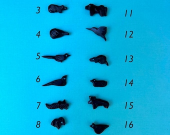 Hand Carved Jet Bird and Animal Fetish Beads, Small Thunderbird, 1" Size